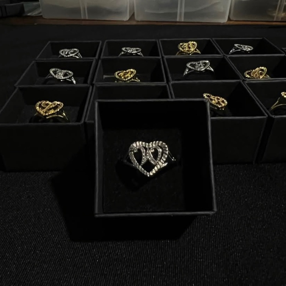 Initial Heart Adjustable Silver Ring Letter W